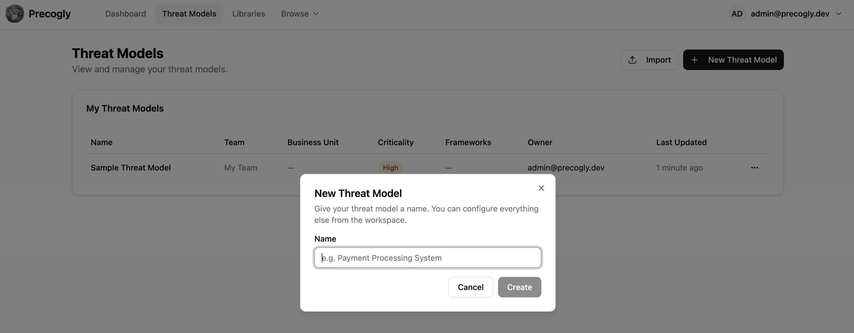 Create threat model dialog