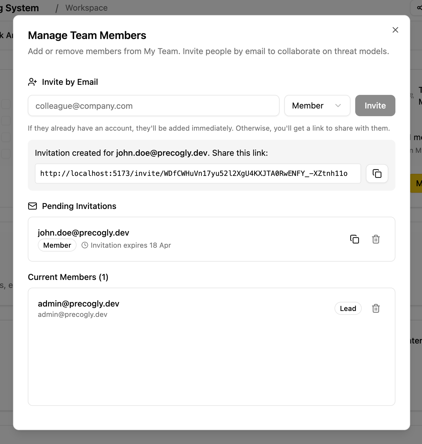 Invite collaborators dialog