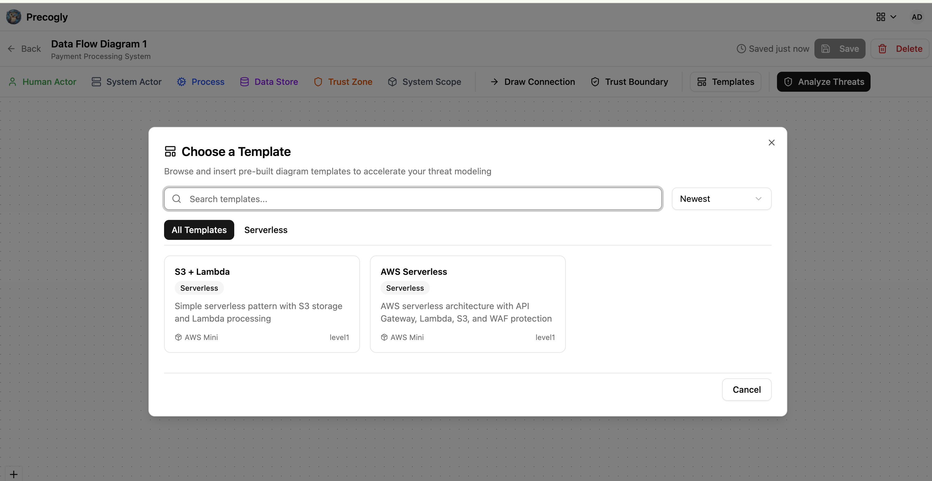 Select DFD template