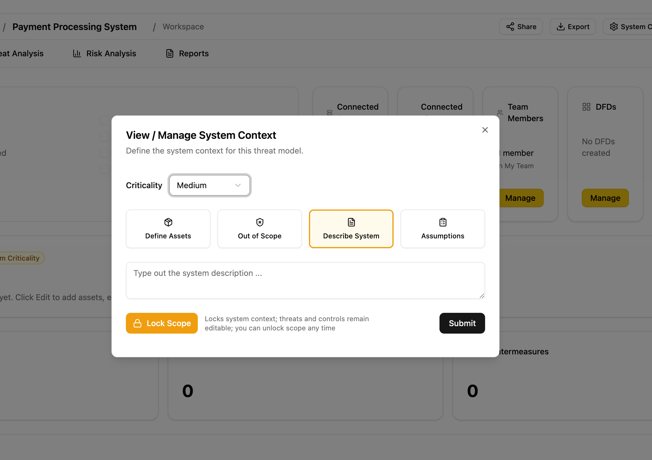 System context dialog
