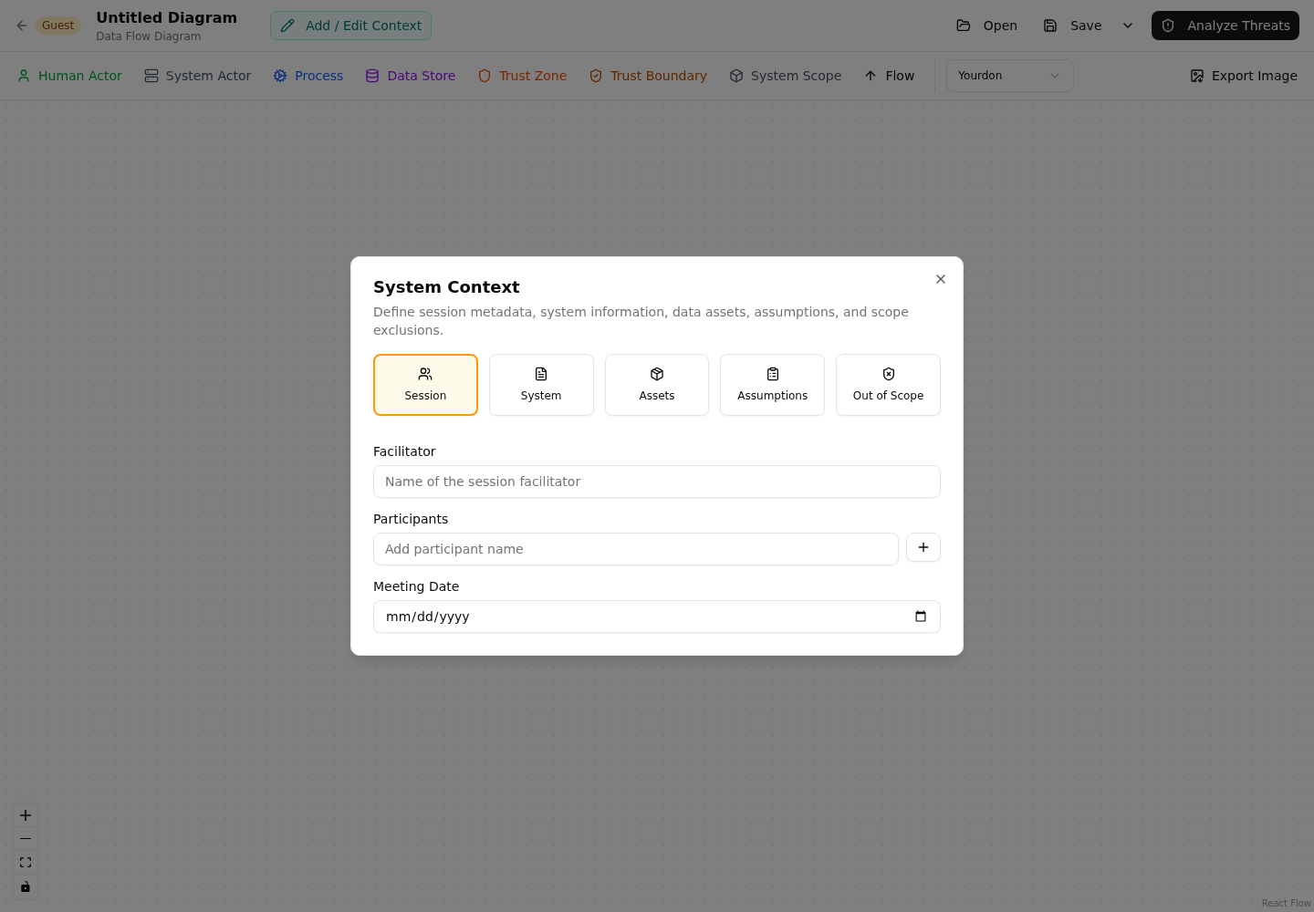 Guest Editor system context dialog