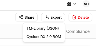 CycloneDX export option in the export dropdown