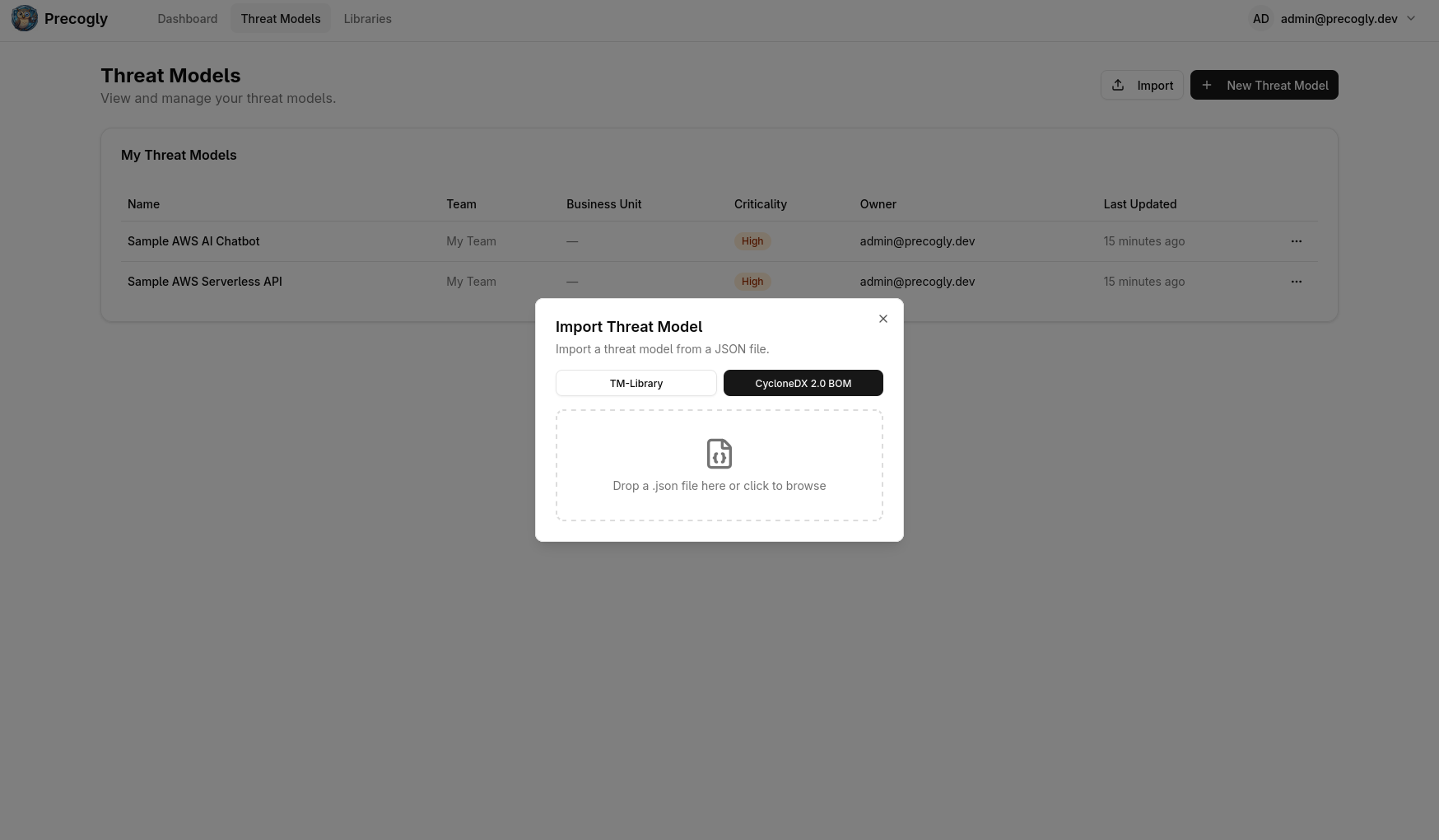 Import dialog accepting CycloneDX files