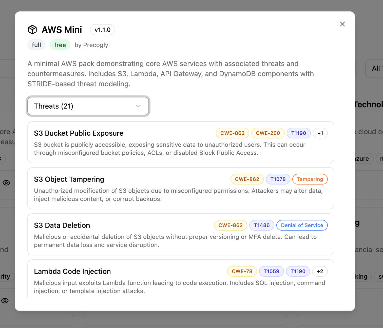 Pack preview — Threats with taxonomy tags
