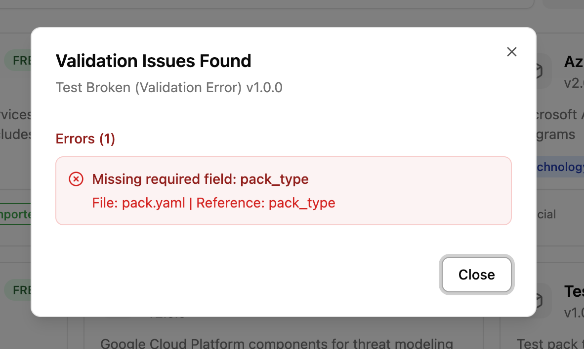 Validation error dialog