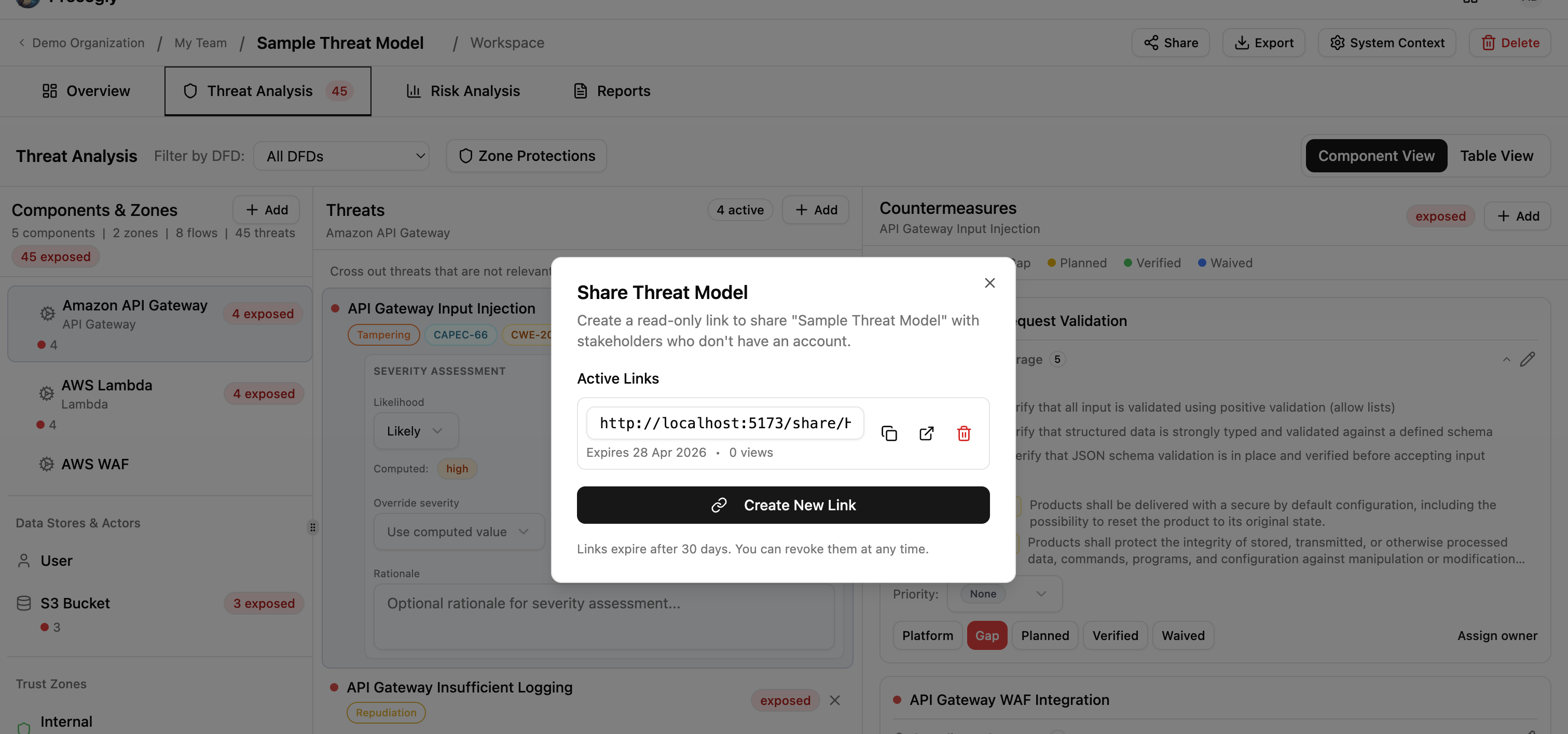 Magic link dialog with a generated link
