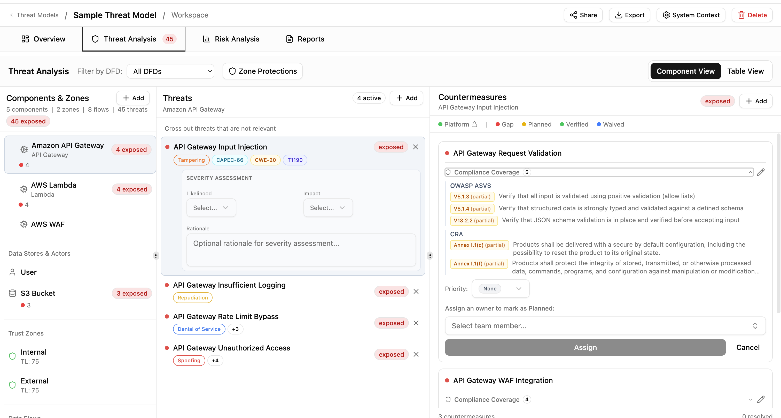 Threat analysis screen