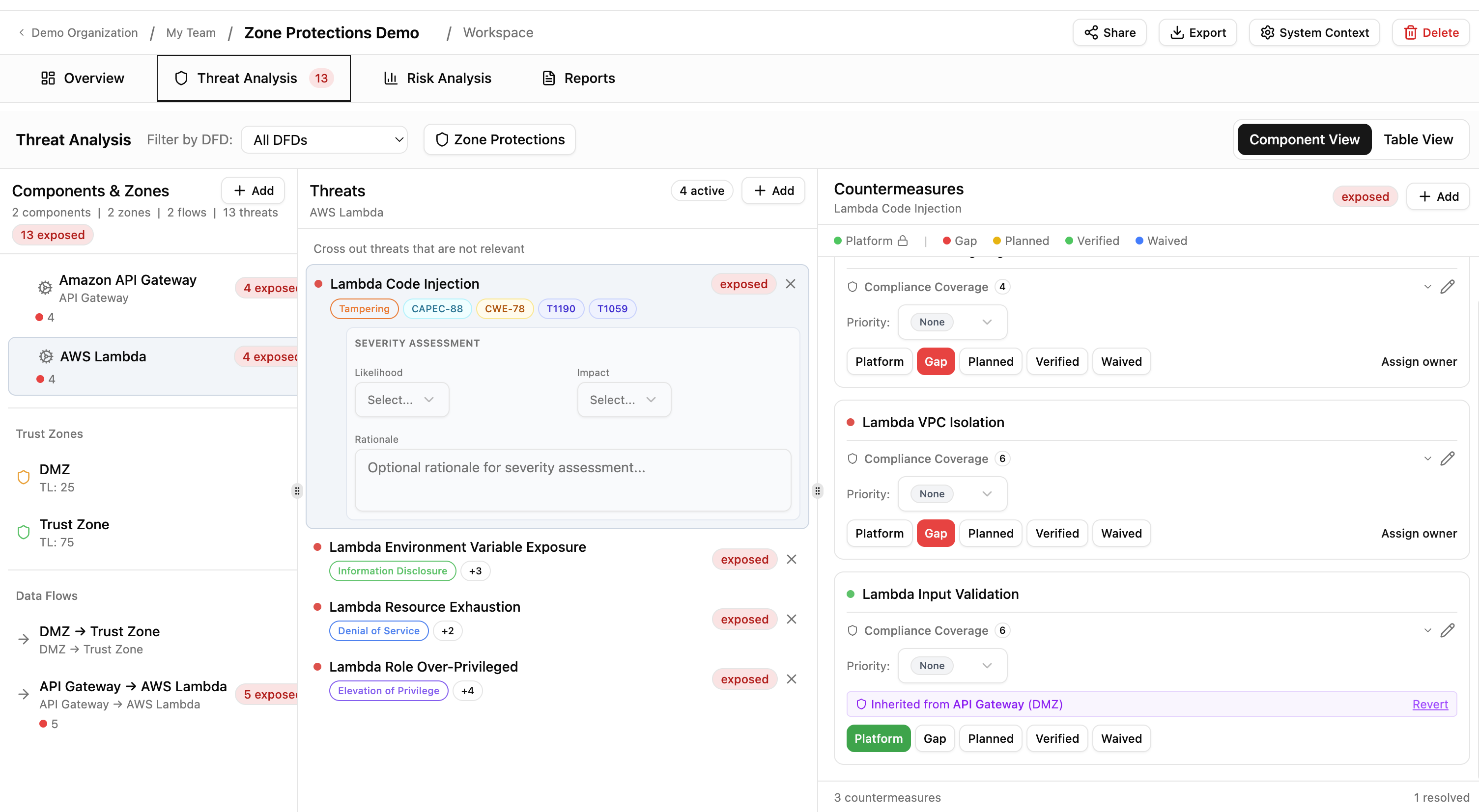 Inherited countermeasure showing source label in Threat Analysis