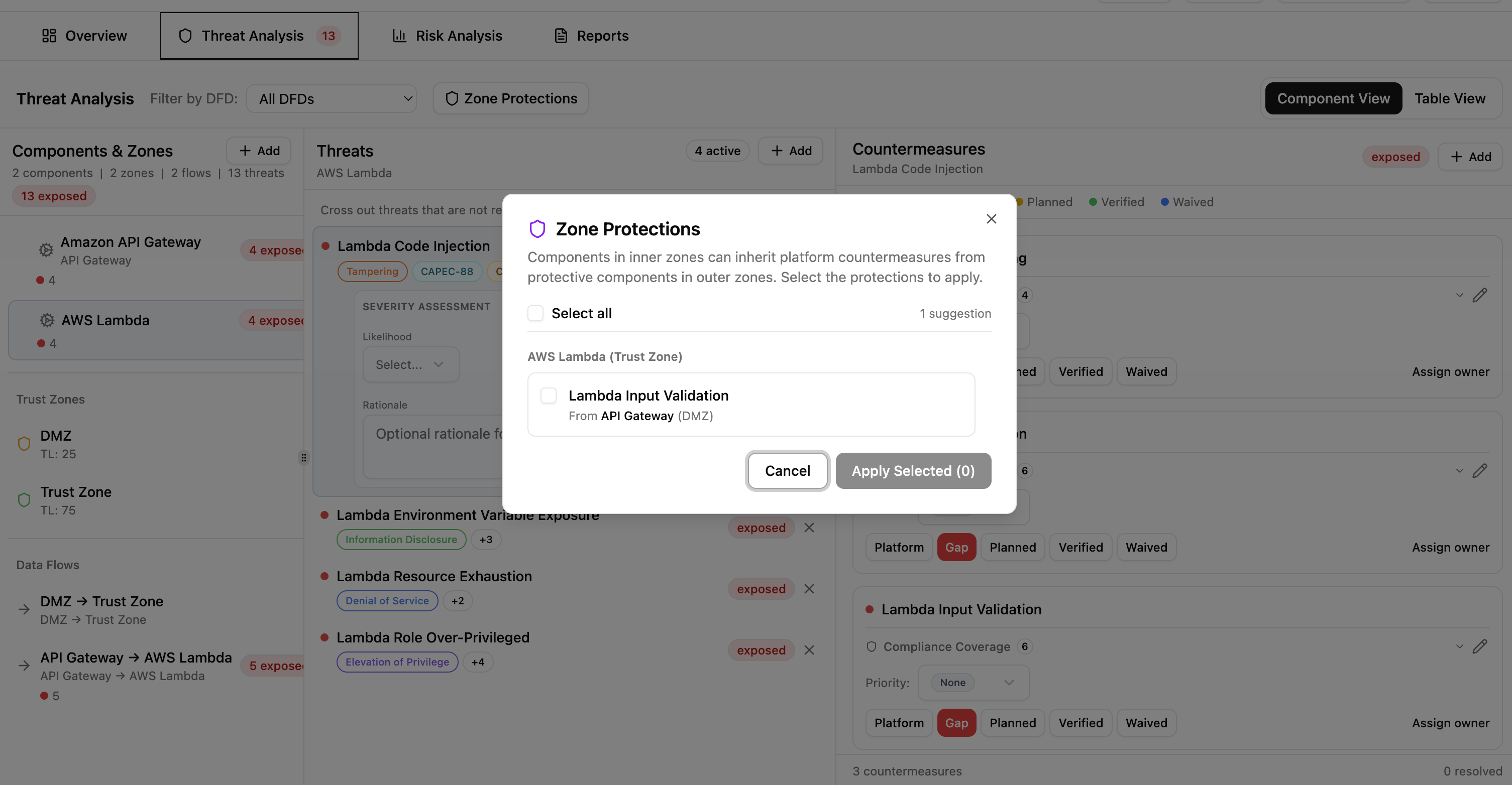 Zone Protections review dialog with suggestions